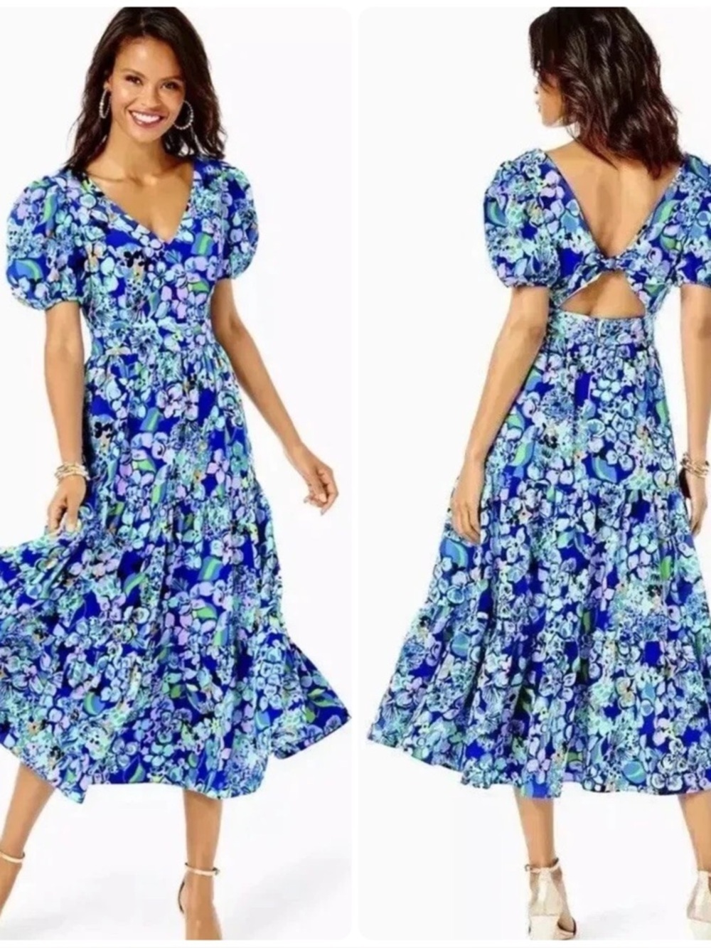 Lilly Pulitzer Grace Tiered Midi Dress NEW Blue Grotto Twilight Tropics Size 10